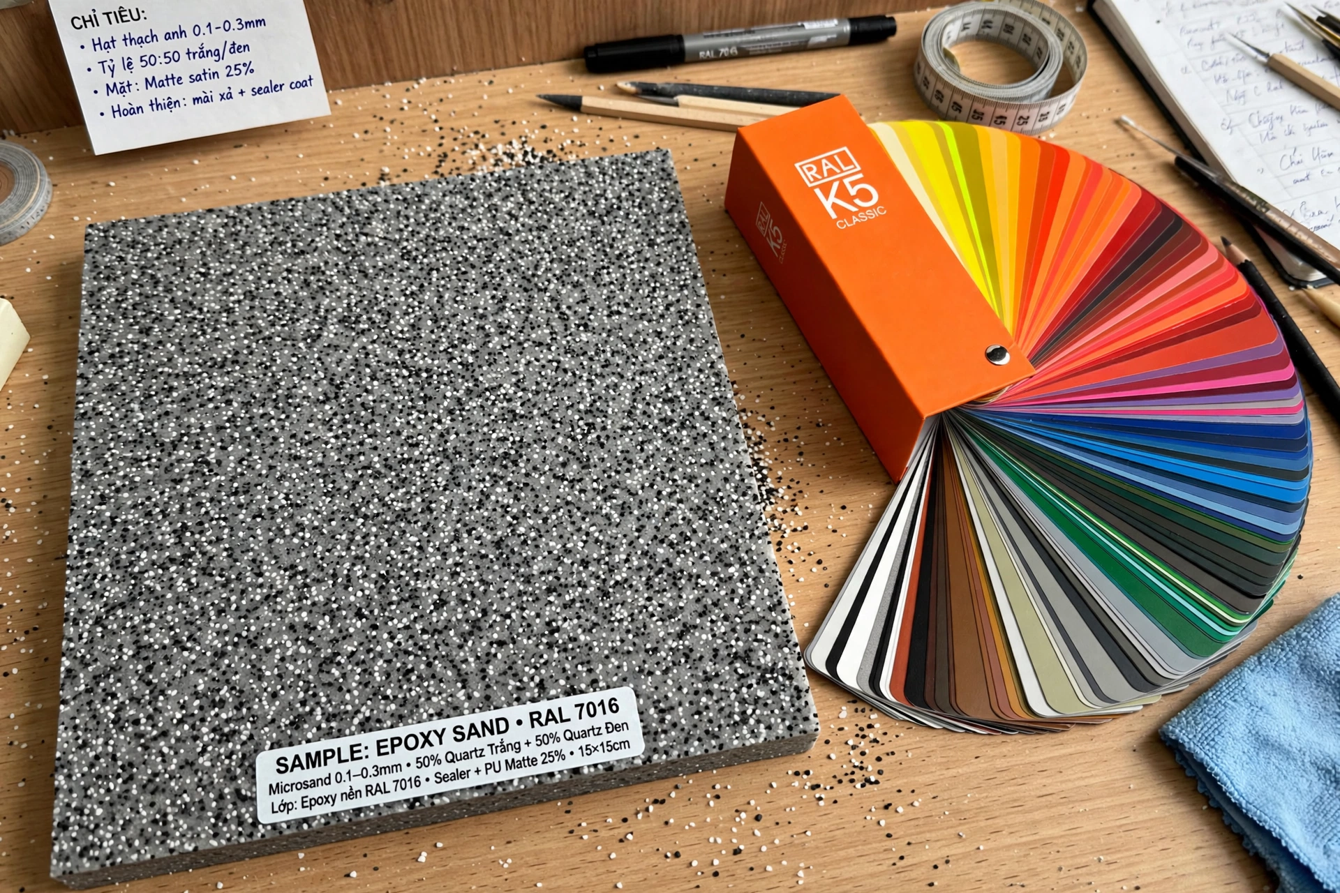 SÀN EPOXY CÁT MÀU RAL 7016 ANTHRACITE GREY