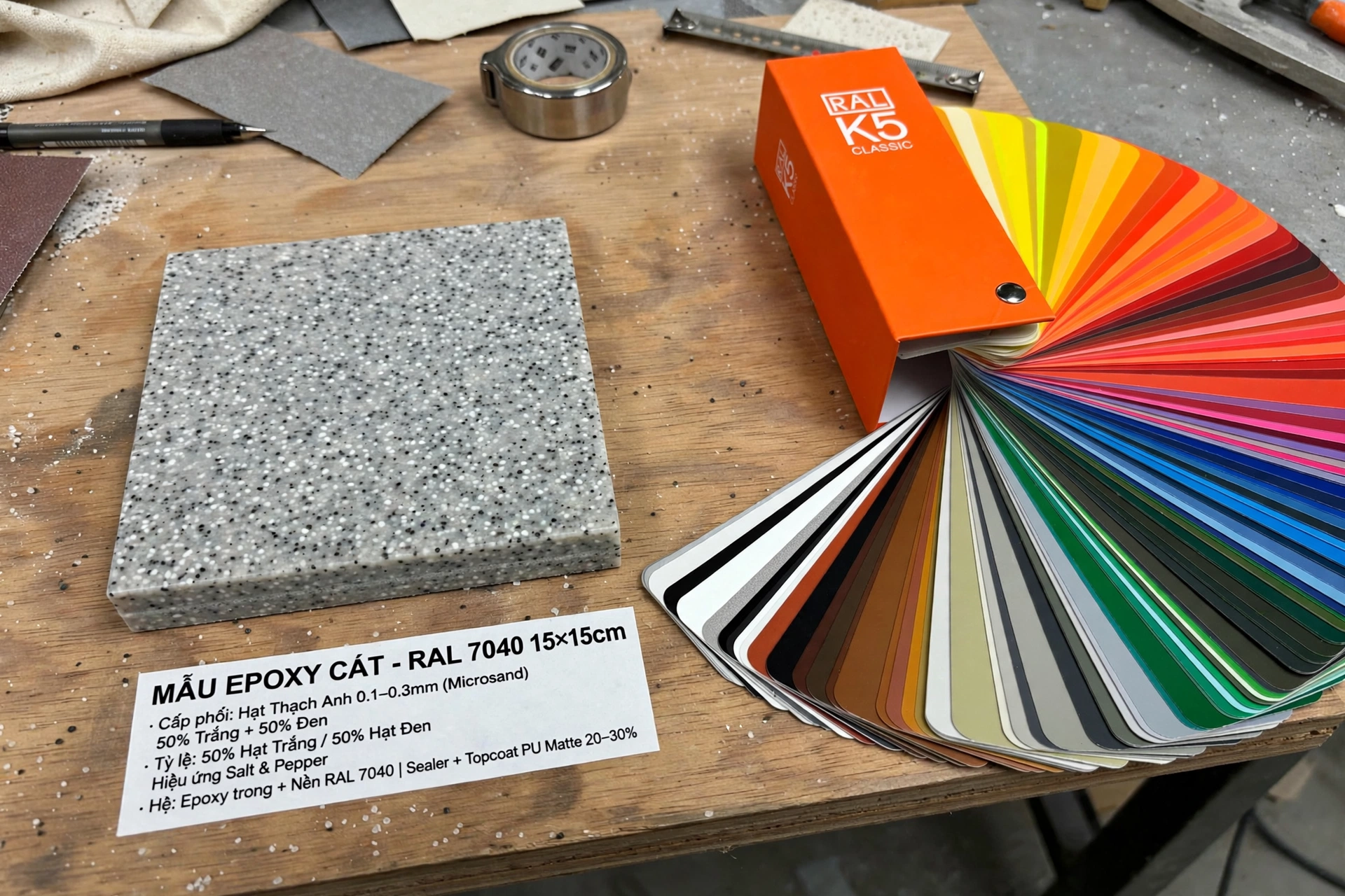 SÀN EPOXY CÁT MÀU RAL 7040 WINDOW GREY