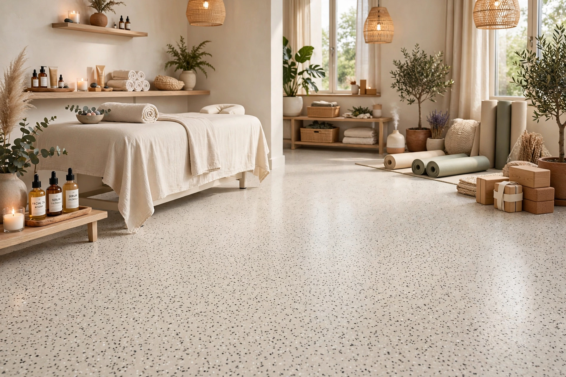 SÀN EPOXY CÁT MÀU RAL 1013 OYSTER WHITE