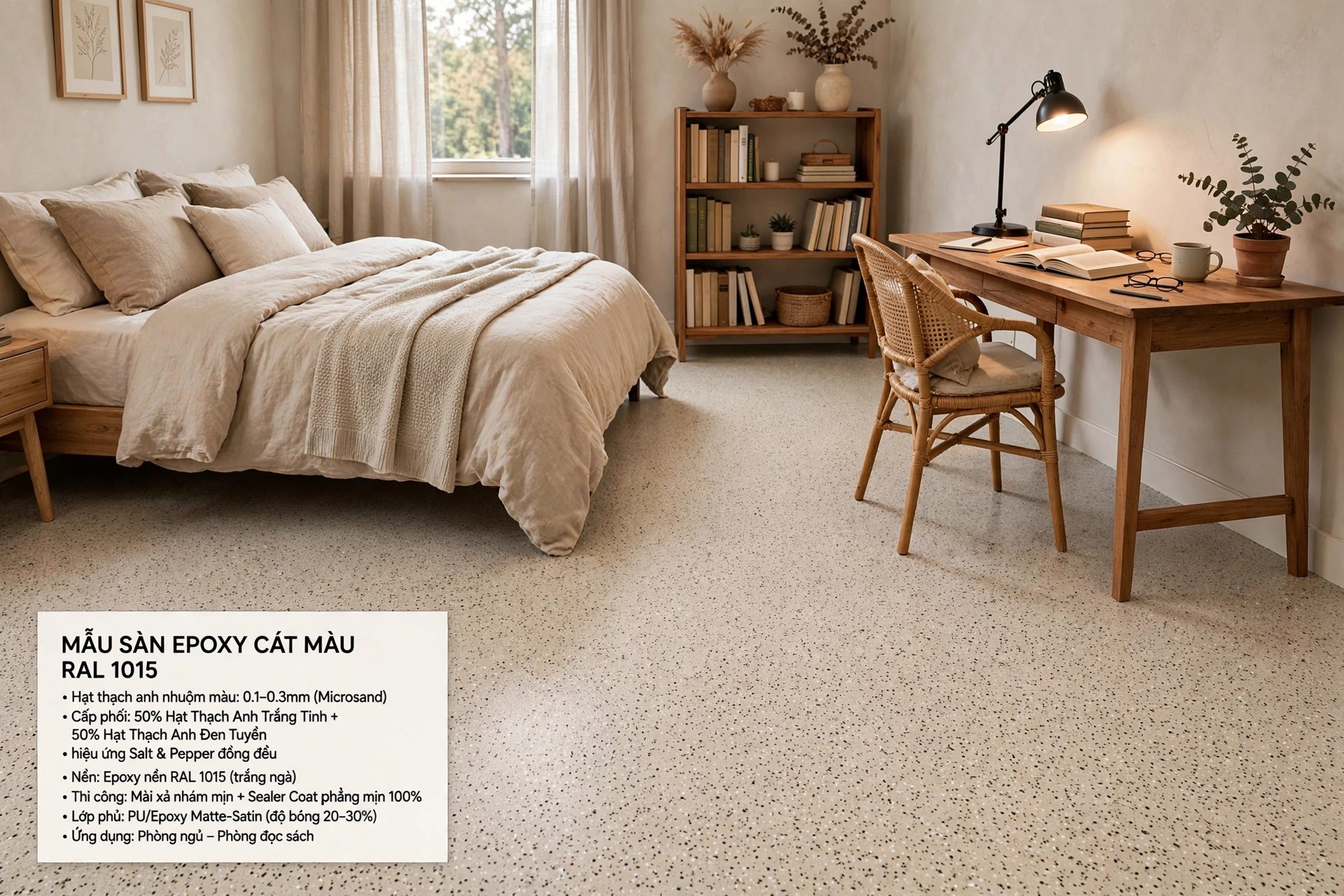 SÀN EPOXY CÁT MÀU RAL 1015 LIGHT IVORY