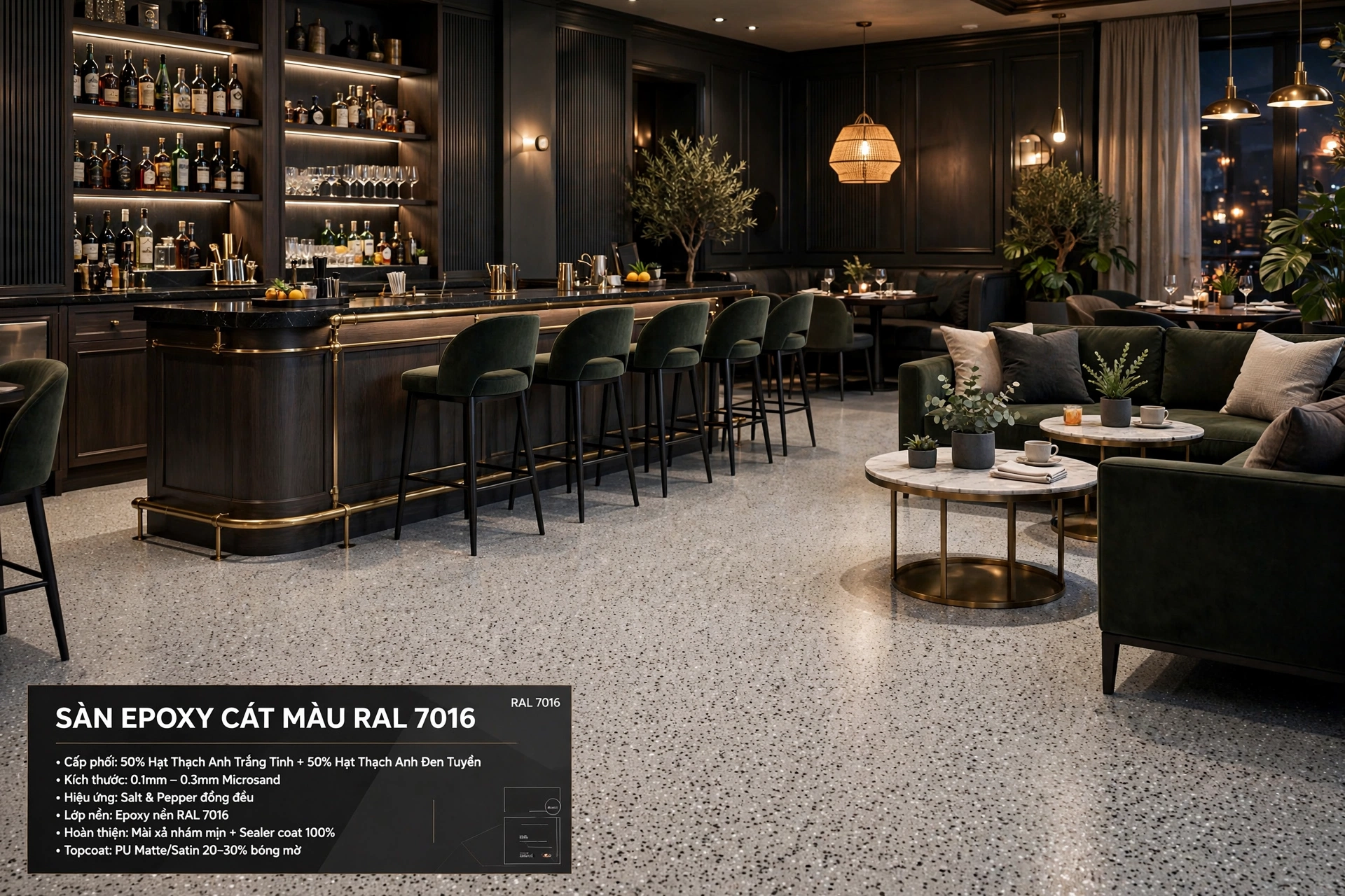 SÀN EPOXY CÁT MÀU RAL 7016 ANTHRACITE GREY