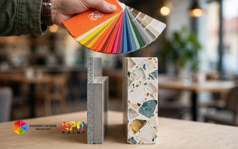 Phân tích 7 tiêu chí so sánh sàn epoxy cát màu và terrazzo