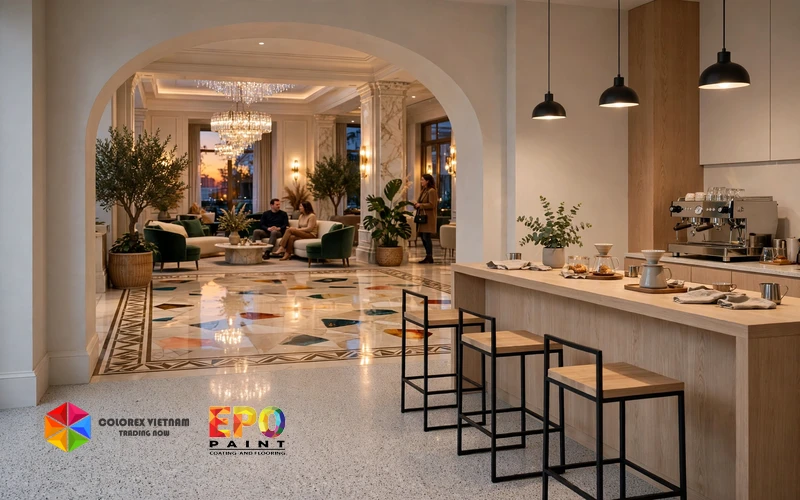 Khuyến nghị không gian ứng dụng sàn epoxy cát màu và terrazzo