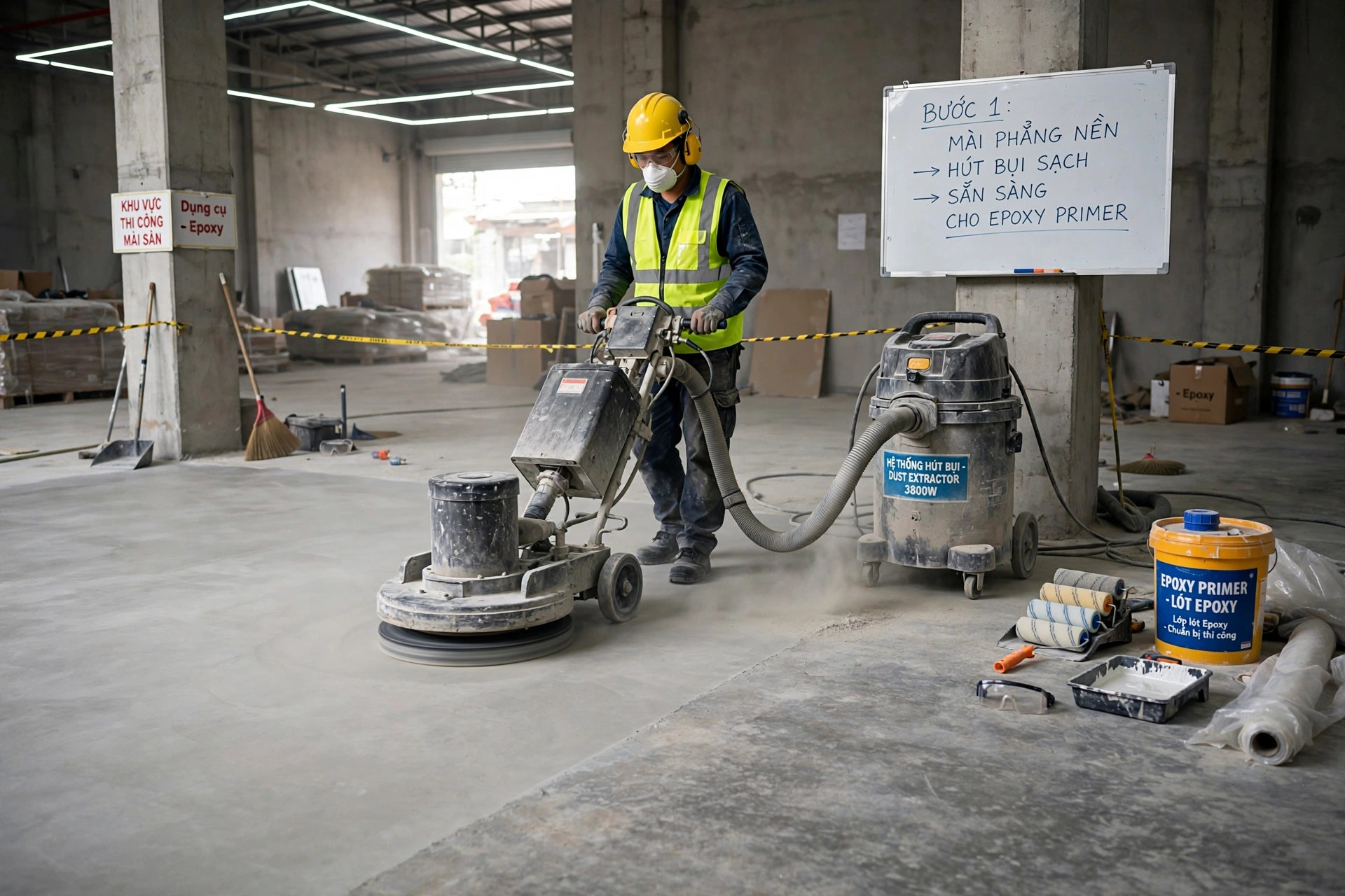 CHUẨN BỊ BỀ MẶT TRƯỚC THI CÔNG SÀN EPOXY CÁT MÀU